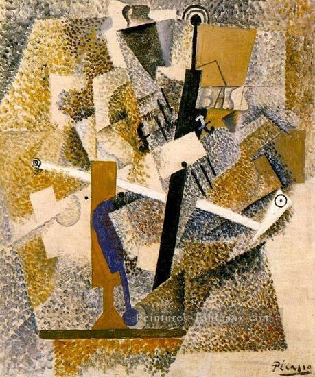 Pipe violon bouteille Bass 1914 cubisme Pablo Picasso Peintures à l'huile